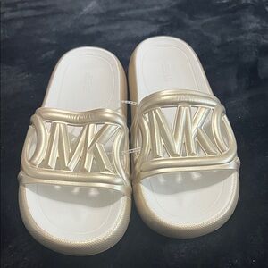 Michael Kors Kids Metallic Gold MK Logo Slide Sandals